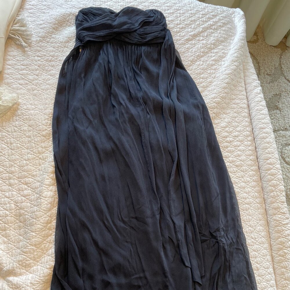 J. Crew Strapless Silk Chiffon Maxi Gown Dress Size 0 Navy Blue